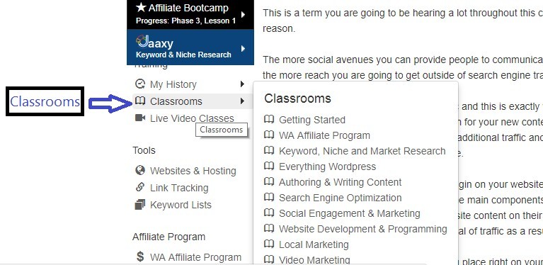 Wealthy Affiliate Classrooms