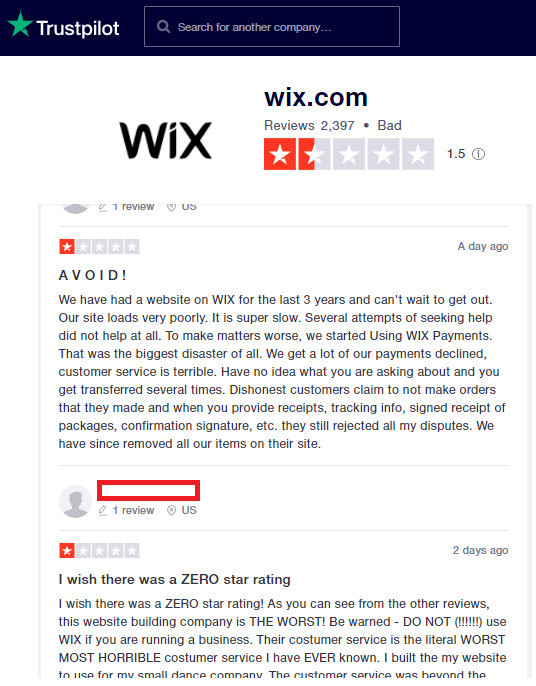 Negative Wix Customer Reviews